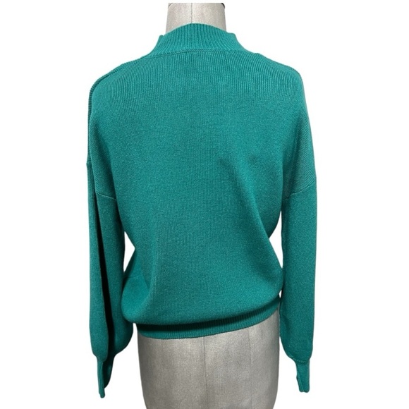 Zesica Mock Turtle Neck Puff Sleeve Turquoise Sweater Size S - Picture 2 of 10